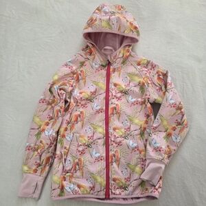 Therm Pink Hooded Fleece Lined Rain Coat Jacket Parrot Bird Print Pink Kids 10